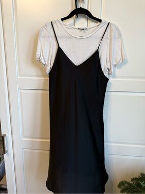 Drew satin slip dress with white tshirt